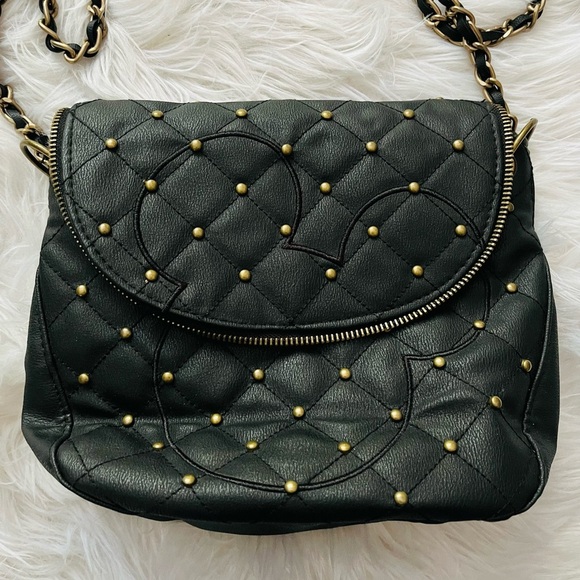 Disney Parks Quilted Studded Mickey Stitched Outline Black Crossbody Bag - Picture 4 of 8